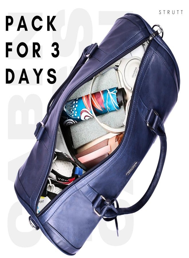 تبختر حقيبة سفر أنيقة وخفيفة الوزن من الجلد الصناعي الأزرق من ستروت، حقيبة سفر فاخرة للنساء، مثالية للسفر والنادي الرياضي - Image 4